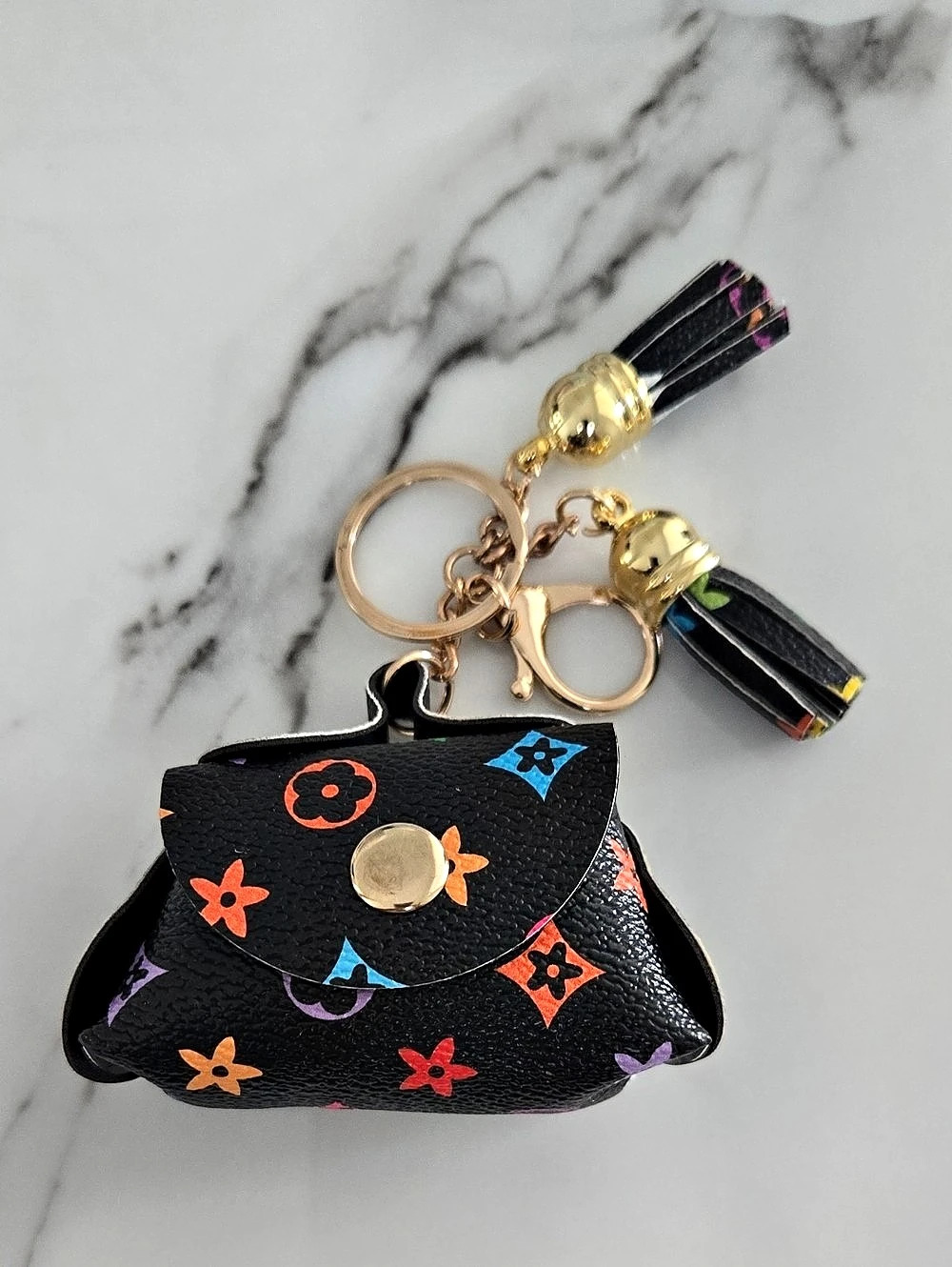 Mini Pochette Keychain in Black & Multicolor